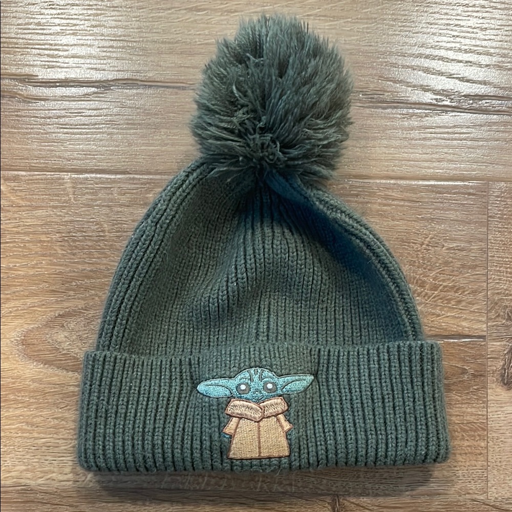 Gap Kids Green Pom-Pom Beanie with Embroidered Baby Yoda